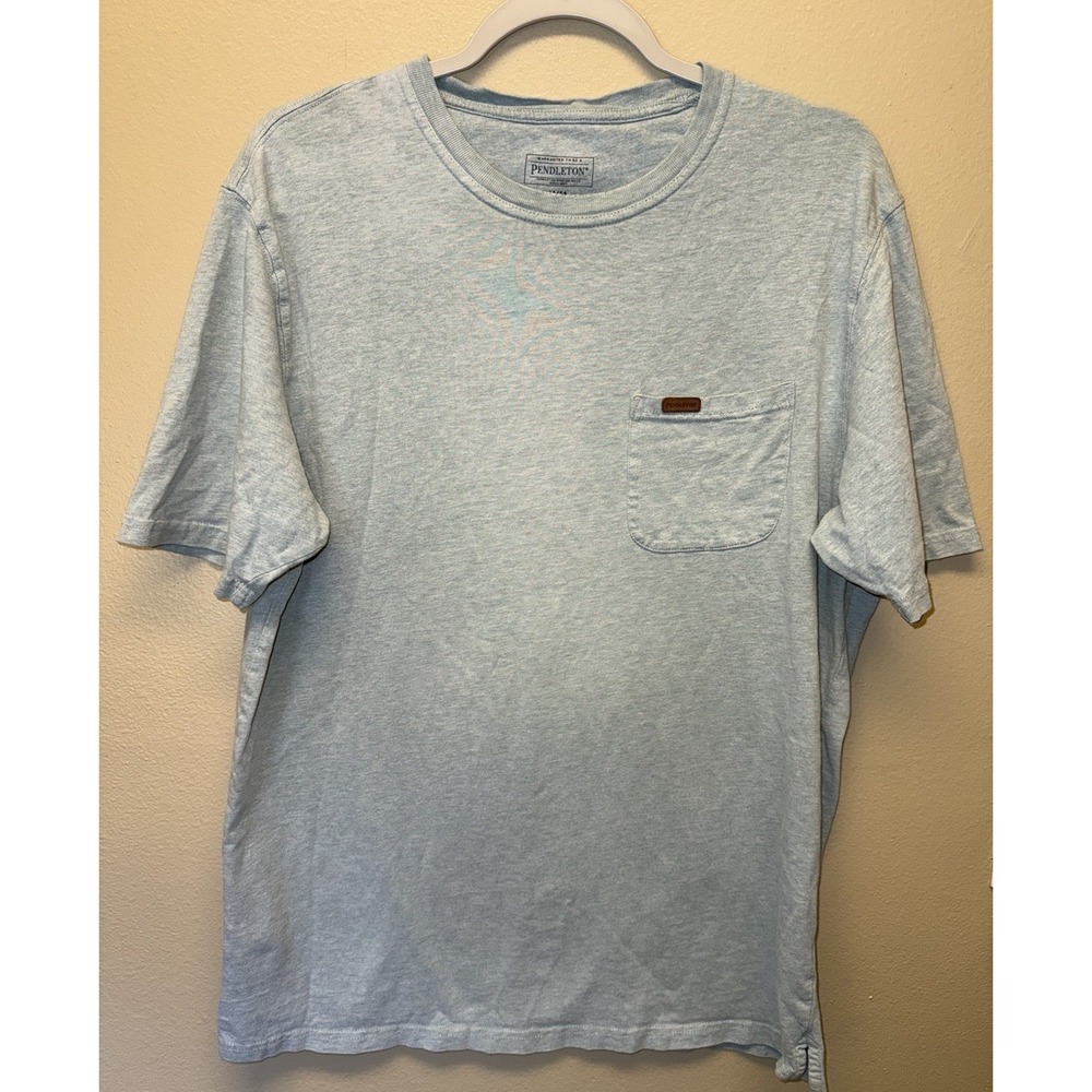 Pendleton Deschutes Pocket Tee Shirt Mens Medium Blue Cotton Leather Trim